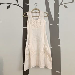 White Linen Sleeveless Sundress with Pockets by Lola-Italy.  Size S